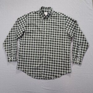 Brooks Brothers Shirt Mens Large Black Green Plaid Check 1818 Traditional Fit